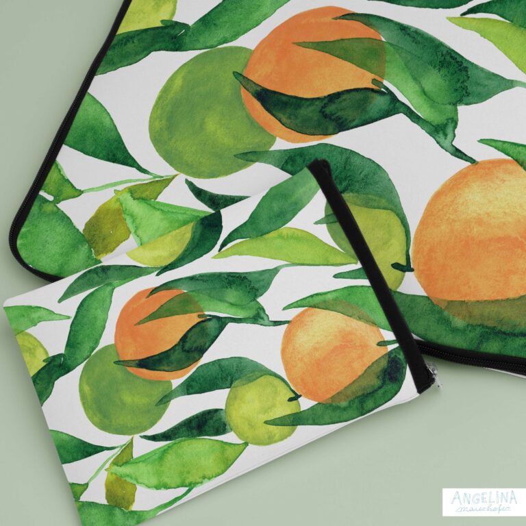 Mockup Orangen mit Blättern Grün und Orange